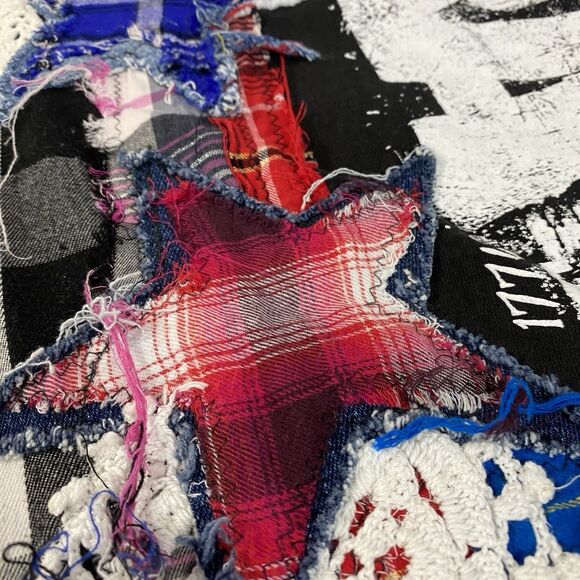 Upcycled Flannel Shirt Shacket Womens 3X NRA Patriot Grunge Patchwork Folk Art - Picture 15 of 16